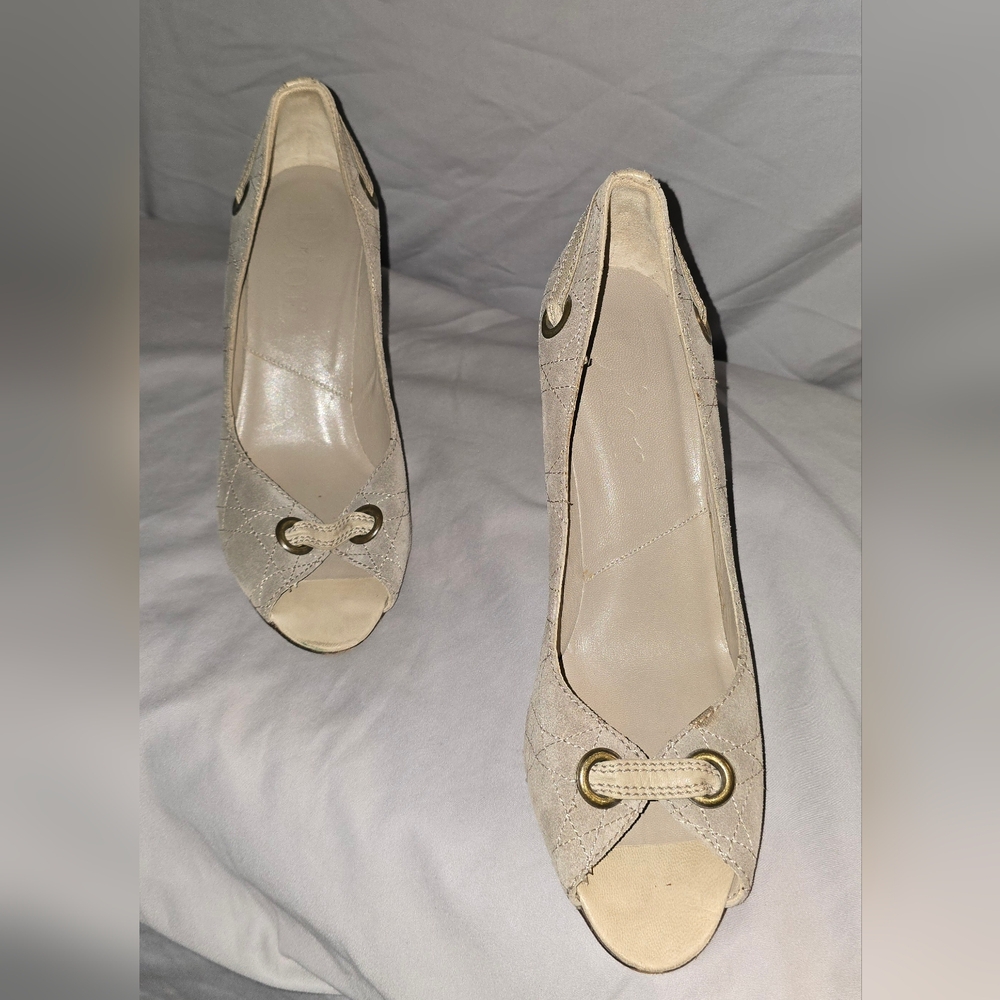 Dior Beige Lace-Up Peep-Toe Heels